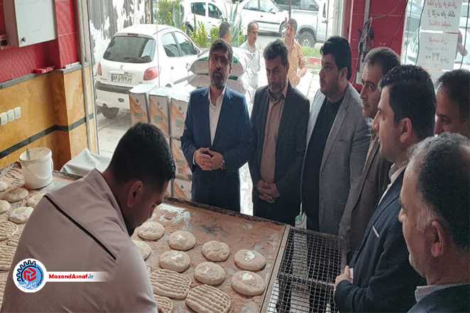 بازرسی مشترک فرماندار و رئیس اتاق اصناف نور از نانوایی‌ها و مراکز عرضه